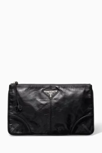 Triangle Logo Pouch in Leather