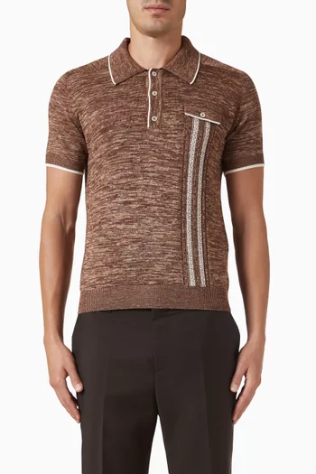 Mouliné Jacquard Knit Polo Shirt in Cotton-blend