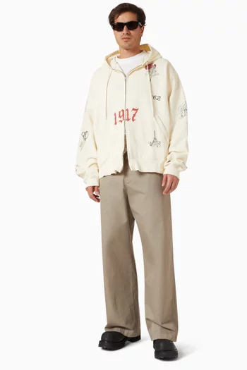 Tattoo Oversized Zip Hoodie in Cotton-fleece