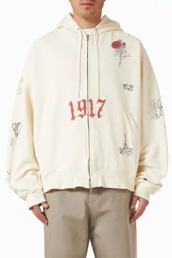 Tattoo Oversized Zip Hoodie in Cotton-fleece