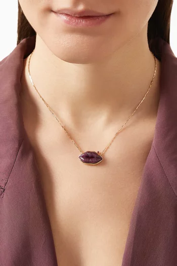 Kiss Me Hard Ruby Lips Necklace in 14kt Gold