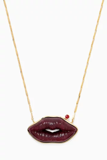 Kiss Me Hard Ruby Lips Necklace in 14kt Gold
