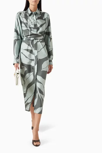 Printed Shirtdress in Silk Twill