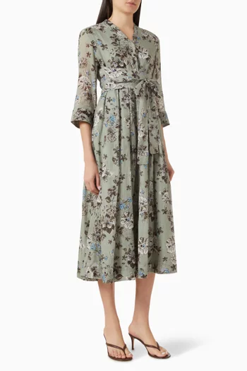 Estremo Printed Shirt Dress in Ramie