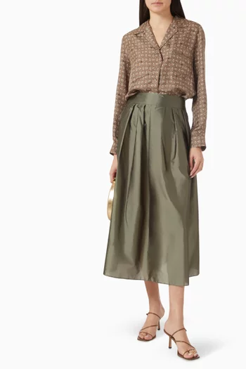 Pleated Midi Skirt in Organza-silk