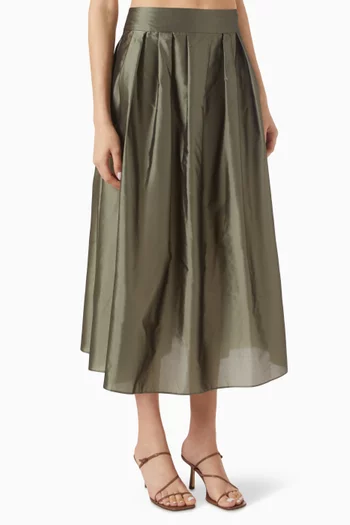 Pleated Midi Skirt in Organza-silk