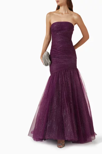 Pleated Strapless Gown