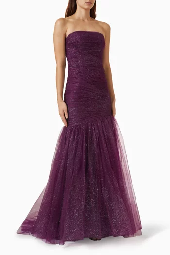 Pleated Strapless Gown
