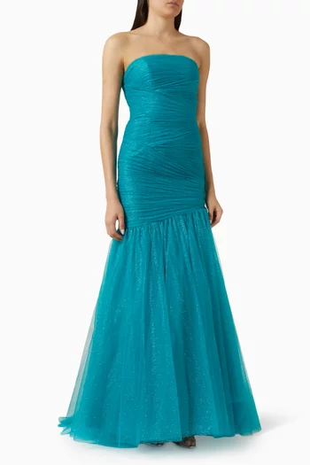 Pleated Strapless Gown