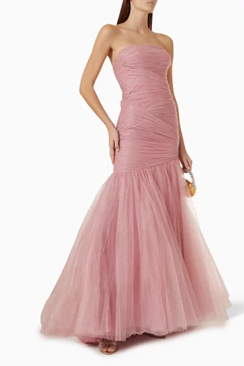 Pleated Strapless Gown