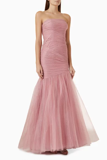 Pleated Strapless Gown