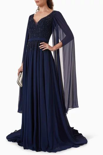 Beaded Cape Gown in Chiffon