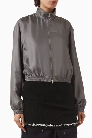 Cropped Track Jacket in Silk-twill