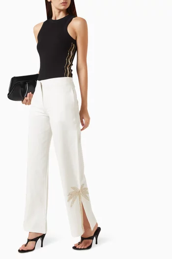 Palm Tree Crystal-embellished Pants in Cotton