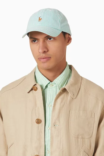 Logo Ball Cap in Seersucker