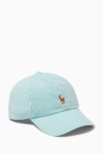 Logo Ball Cap in Seersucker