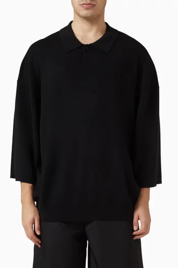 Signature 3/4 Sleeve 90s Knit Polo Shirt in Merino-blend