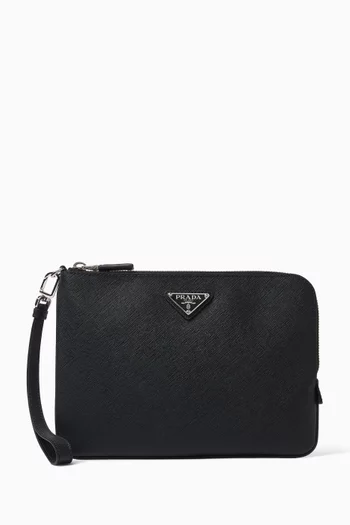 Triangle Logo Pouch in Leather