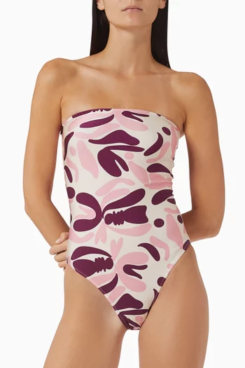 Bold Floral Strapless One-piece Swimsuit