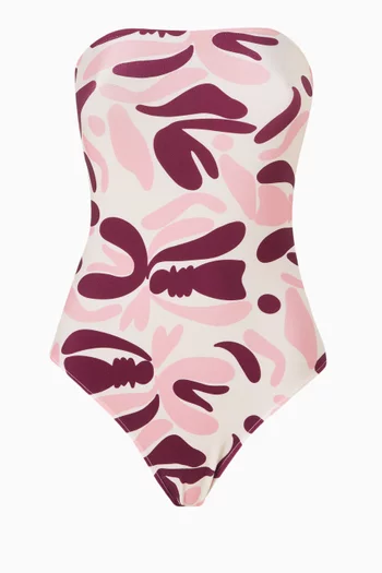 Bold Floral Strapless One-piece Swimsuit