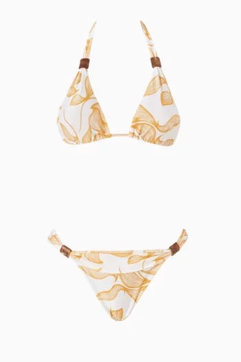 Foliage Triangle Bikini Set in Linen-blend