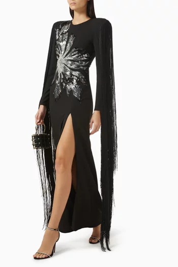 Floral Beaded Fringe Gown