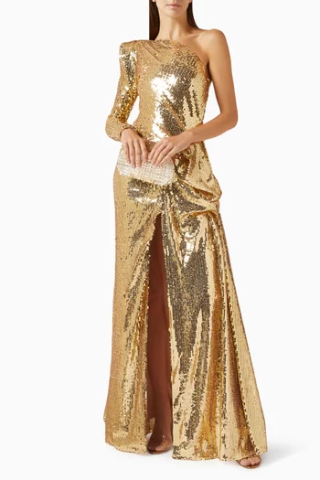 Sequin One Shoulder Gown