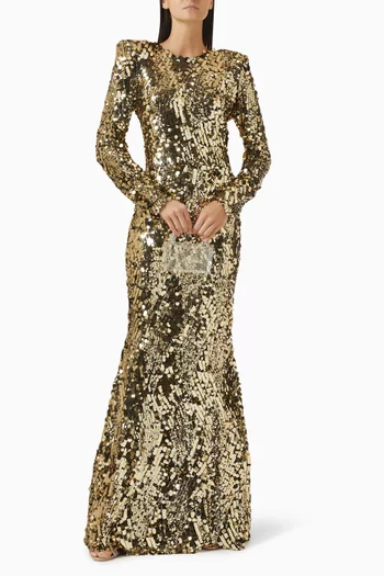 Structured Shoulder Sequin Gown