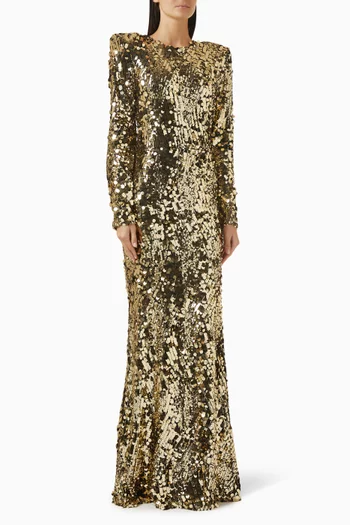 Structured Shoulder Sequin Gown