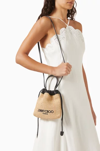 Drawstring Pouch Top-handle Bag in Raffia
