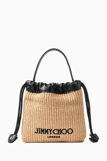 Drawstring Pouch Top-handle Bag in Raffia