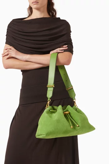Medium Cinch Shoulder Bag in Suede