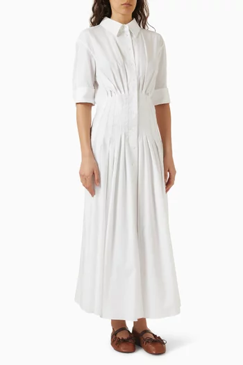 Pleated Shirtdress in Cotton Poplin