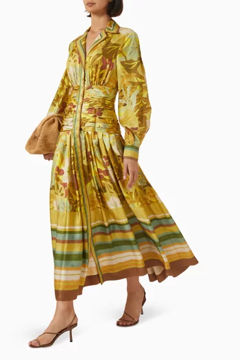 Ruched Shirtdress in Silk Twill