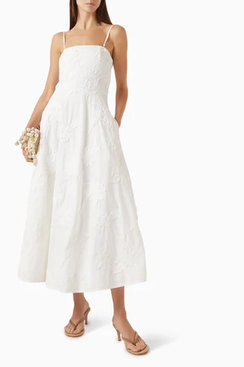 Floral-embroidered Dress in Cotton