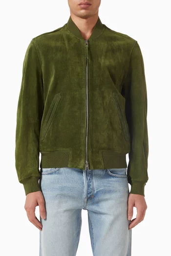 Perforated Bomber Jacket in Cashmere Suede
