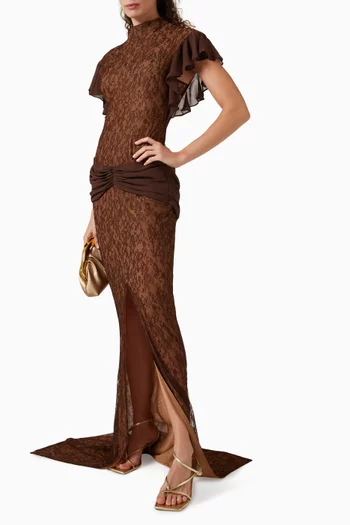 Noor Ruched-waist Gown in Lace