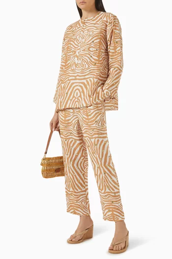 Aysha Zebra-print Mirror Top & Pants Set in Linen