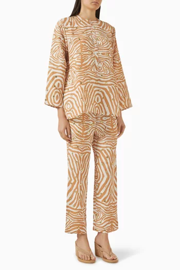 Aysha Zebra-print Mirror Top & Pants Set in Linen