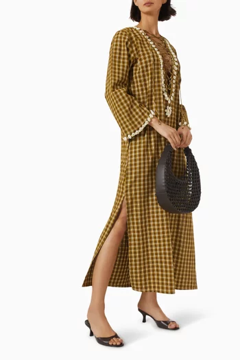 Shell Check Kaftan in Linen