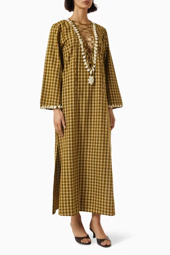 Shell Check Kaftan in Linen