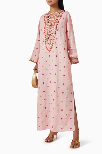 Mirror-embellished Kaftan in Linen