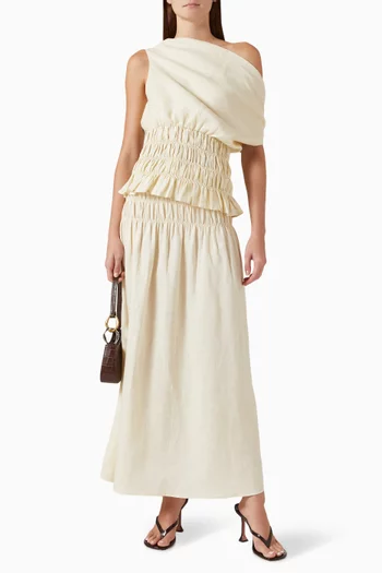 Maia Shirred Top in Linen