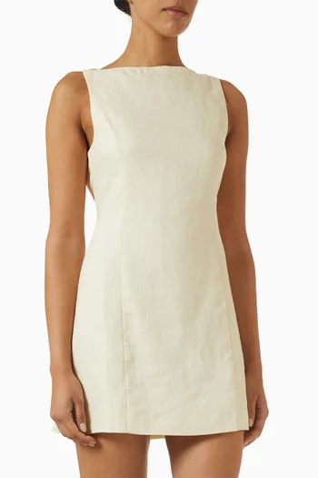 Lacy Sleeveless Mini Dress in Linen