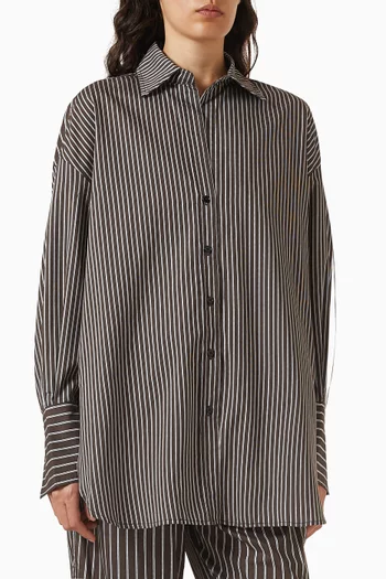 Sable Striped Oversized Shirt in Silk-blend