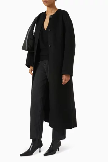 Greta Collarless Coat in Wool-blend