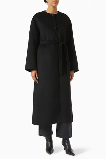 Greta Collarless Coat in Wool-blend