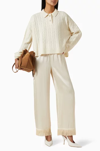 Lavon Fringe Pants in Silk Satin
