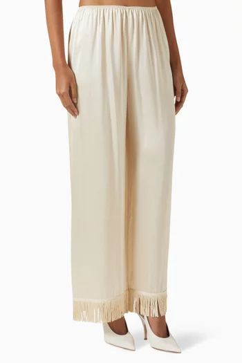 Lavon Fringe Pants in Silk Satin