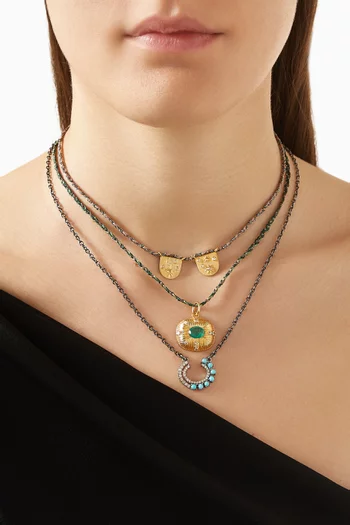 Curved Diamond & Turquoise Necklace in Sterling Silver